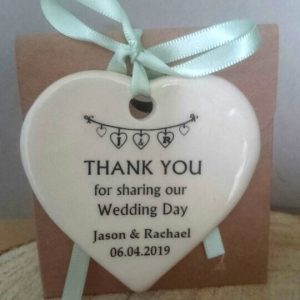 Heart shape ceramic keepsake/invite. Boxed